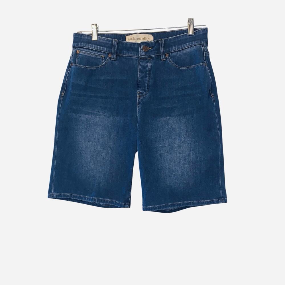 Soft Surroundings Denim Relaxed Shorts pull on Size M Stretch 2EE35 - Picture 2 of 5